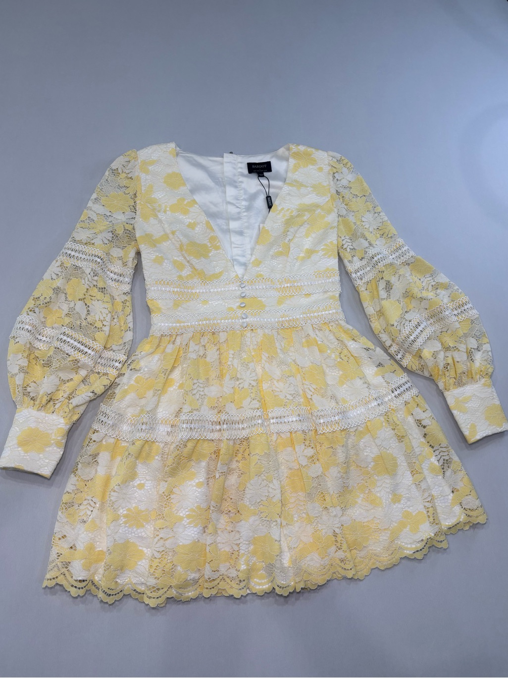 Nwt Bardot Yellow & White Lace Dress